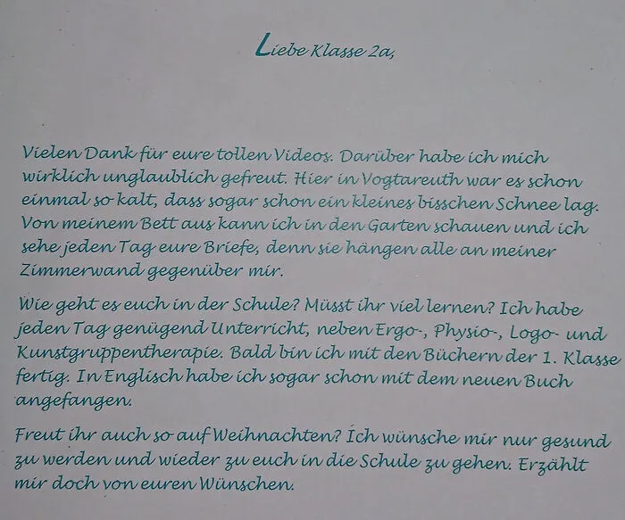 Der Briefwechsel mit seiner Klasse gibt dem 11-Jährigen Kraft