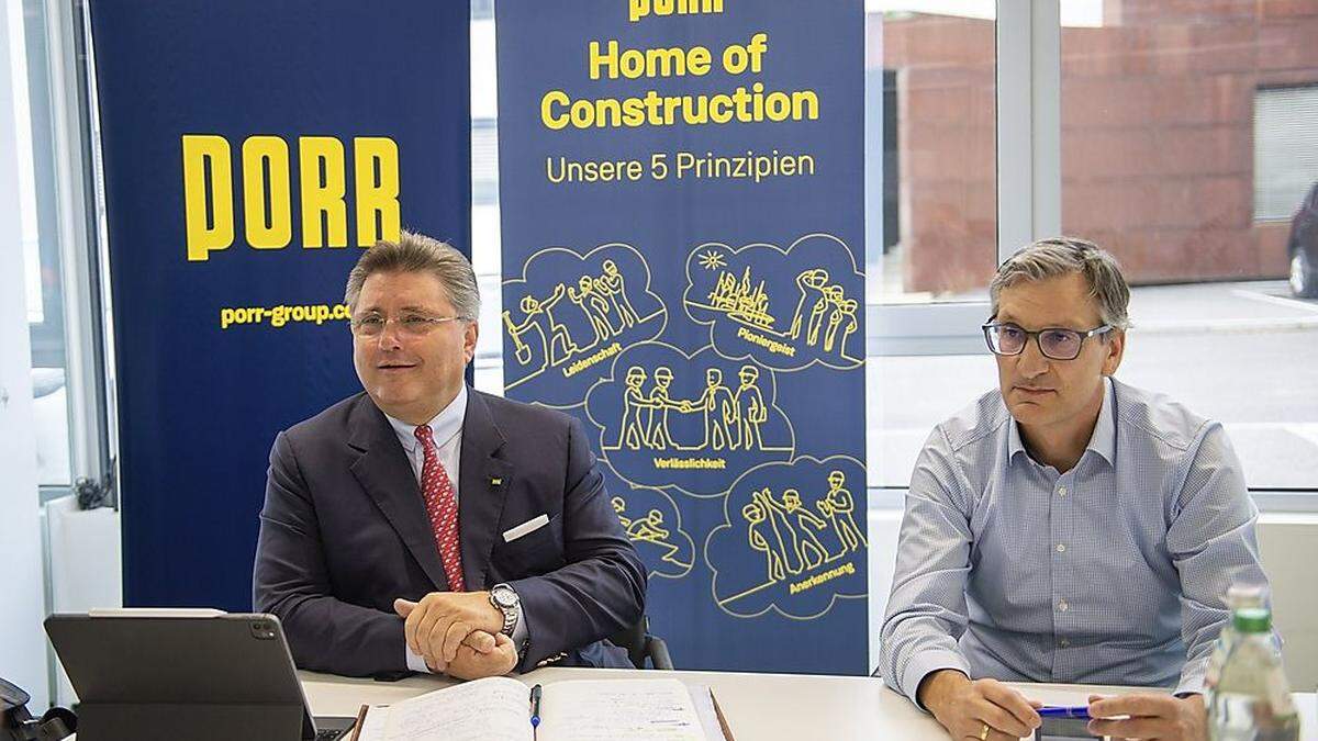 Karl-Heinz Strauss, Vorstand der Porr AG, und Robert Wuggenig, Niederlassungsleiter der Porr in Kärnten