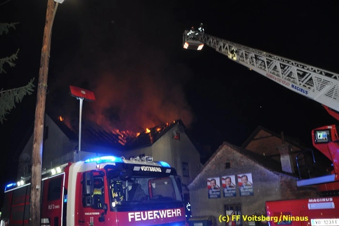 Unter anderem über die Drehleiter wurden die Flammen bekämpft.