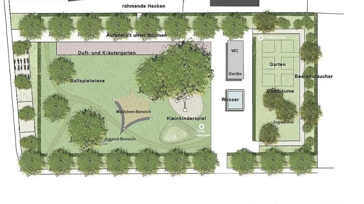 Eine Visualisierung des "Grünen Ecks" im Stadtteil Perau