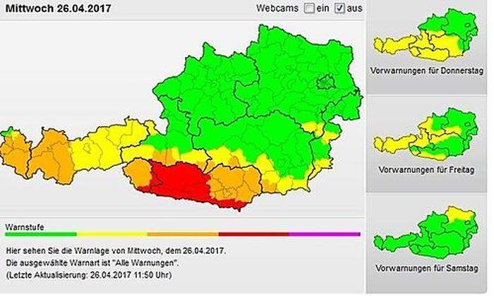 Starkregen-Warnung für Kärnten