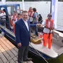 Wiens Bürgermeister Michael Ludwig bei der Einweihung des Impfboots