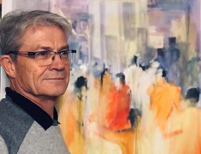 Gottfried Brandstätter mit seinem Acrylbild