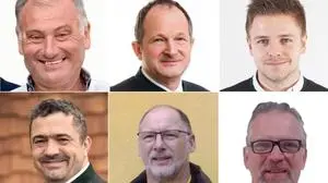 Die Spitzenkandidaten der Gemeinderatswahl in Leutschach  | Die Spitzenkandidaten der Gemeinderatswahl in Leutschach: Franz Hubert Gaube (FPÖ), Erich Plasch (ÖVP), Christian Stibler (ZULEU), Timm Leinert (WIR), Karl-Heinz Bandur (SPÖ) und Andreas Suppan (FPL, v.l.)