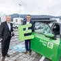 Die Vorstände der Energie Steiermark, Christian Purrer und Martin Graf vor der neuen E-Ladestation bei Hofer in Leoben | Die Vorstände der Energie Steiermark, Christian Purrer und Martin Graf vor der neuen E-Ladestation bei Hofer in Leoben