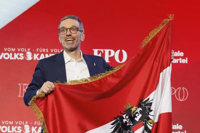 ABD0142_20240113 - PREMSTÄTTEN - ÖSTERREICH: FPÖ Chef Herbert Kickl während des Neujahrstreffen der FPÖ am Samstag, 13. Jänner 2024, im Schwarzl Freizeitzentrum in Premstätten. - FOTO: APA/ERWIN SCHERIAU