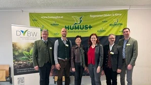 Andreas Steinegger, Präsident der Landwirtschaftskammer Steiermark, Jochen Buchmaier, Ökoregion Kaindorf, Maria Pein, Vizepräsidentin der Landwirtschaftskammer Steiermark, Sigrid Stagl, Leitung des Instituts für Ökologische Ökonomie der WU Wien, Gerald Dunst, Geschäftsführer von Sonnenerde und Alexander Bernhuber, Abgeordneter zum Europäischen Parlament