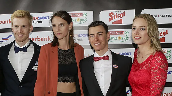Michael Hayböck mit seiner Claudia, Stefan Kraft mit Marisa