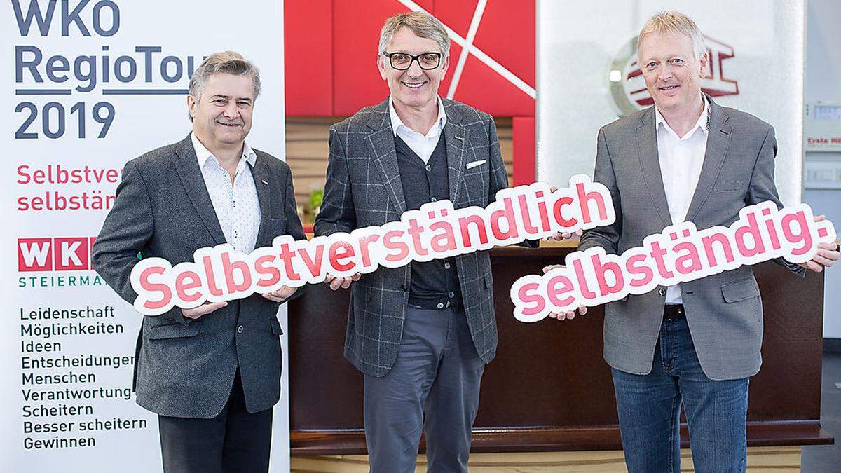 WK-Regionalstellenobmann Herbert Spitzer, Wirtschaftskammerpräsident Josef Herk, Stahlbau Grabner-Geschäftsführer Gottfried Halwachs