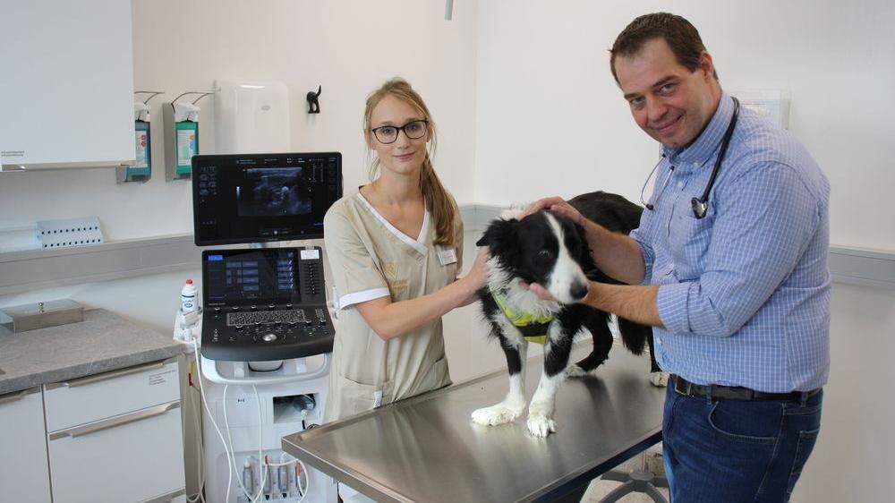 Die Tierärzte Barbara und Wolfgang Kneifel mit tierischer Patientin
