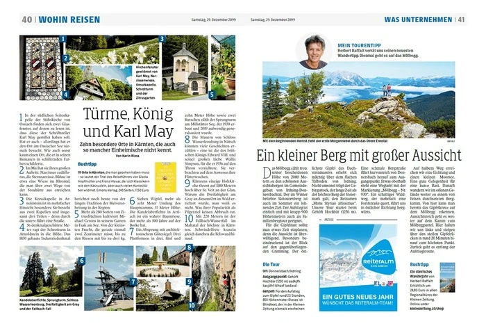 Wochenendtipp, 72 x 80 mm Samstag-Umfeld: Aviso, Kulinarik, Wandertipps Sonntag-Umfeld: Lifestyle, Familie, Tiere