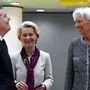Eurogruppen-Chef Donohoe, Kommissionspräsidentin von der Leyen, EZB-Chefin Lagarde: "Widerstandsfähiges Bankensystem"