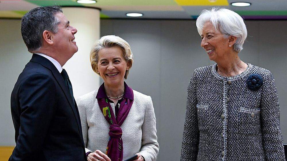 Eurogruppen-Chef Donohoe, Kommissionspräsidentin von der Leyen, EZB-Chefin Lagarde: &quot;Widerstandsfähiges Bankensystem&quot;