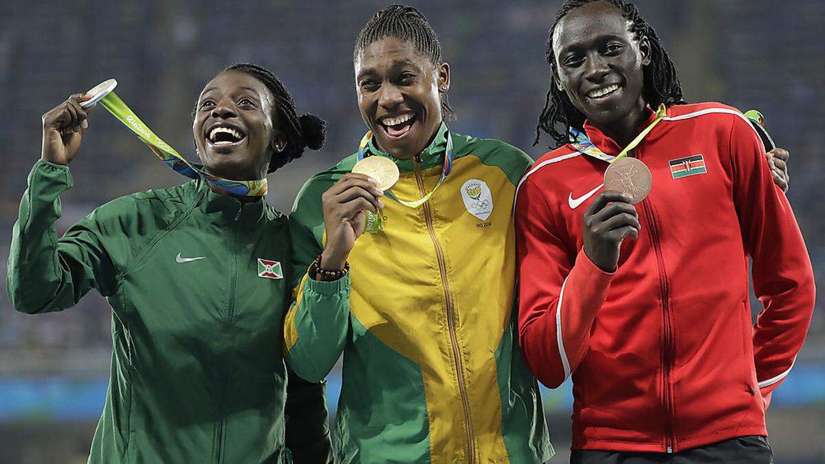 Niyonsaba, Semenya und Wambui (von links)