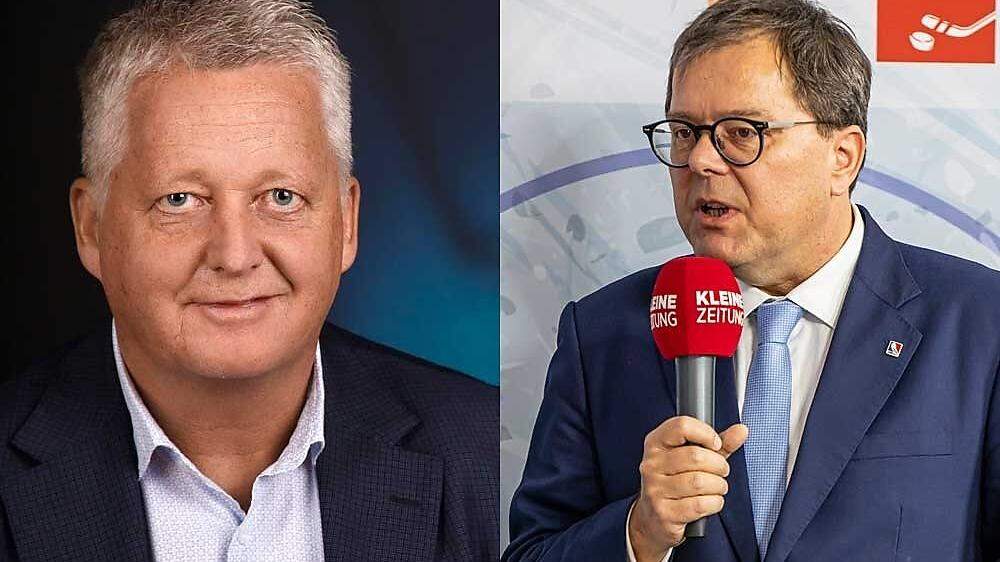 Die Kandidaten um das Amt des Eishockey-Präsidenten: Klaus Hartmann (links) fordert Amtsinhaber Gernot Mittendorfer (rechts) heraus
