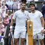 Novak Djokovic (left) and Carlos Alcaraz | FILE - Serbia's Novak Djokovic, left, and Spain's Carlos Alcaraz pose for a photo ahead of the final of the men's singles on day fourteen of the Wimbledon tennis championships in London, Sunday, July 16, 2023. Tennis is in a state of transition as the U.S. Open is set to begin on Aug. 28. (AP Photo/Kirsty Wigglesworth, File)