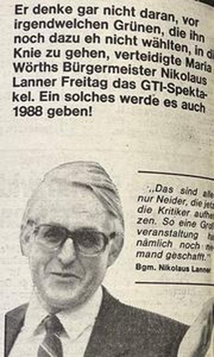 Bürgermeister Nikolaus Lanner stand 1987 zu hundert Prozent hinter dem GTI-Treffen