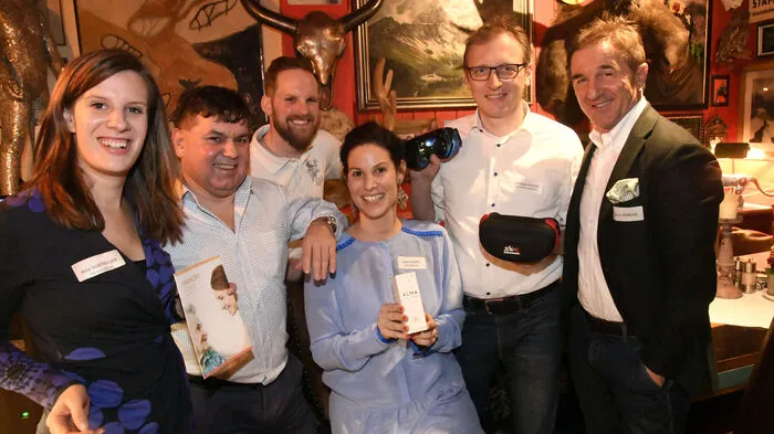 Anja Silberbauer (Harmony und Care, Klagenfurt), Juror Heinrich Prokop (Clever Clover), Ludwig Gasser (Patron des Kleinsasserhofs), Isabel Zinnagl (Alma Babycare, gebürtig aus Reifnitz, lebt in Wien), Christoph Rauter (sk-x optical solutions GmbH), stammt aus Spittal  sowie  Stiftungsvorstand der HPH Privatstiftung Günter Werginz (von links)