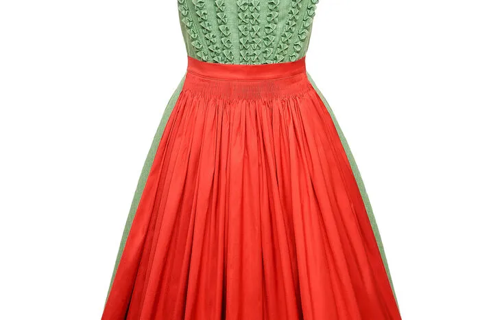 Dirndl “Christl” in kräftigem Königsrot und Wiesengrün