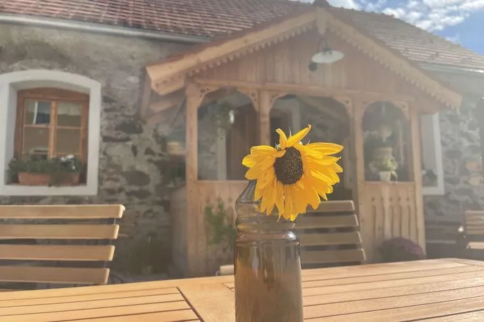 Entstanden ist ein Café am Bauernhof.