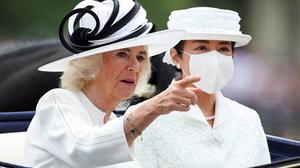 Königin Camilla fuhr mit Kaiserin Masako in der Kutsche. Die Maske sollte die Kaiserin gegen ihre Pferdehaar-Allergie schützen