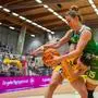 SANKT POELTEN,AUSTRIA,07.APR.24 - BASKETBALL - BDSL, Basketball Damen Superliga, final, SKN Sankt Poelten vs UBI Graz. Image shows Simone Sill (Graz) and Anna Kolyandrova (St.Poelten).
Photo: GEPA pictures/ Kevin Hackner