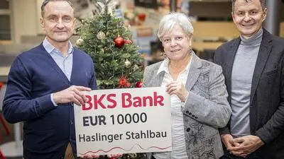 Kärntner In Not KiN Spendenübergabe Stahlbau Haslinger GF Sorger Klagenfurt Dezember 2025