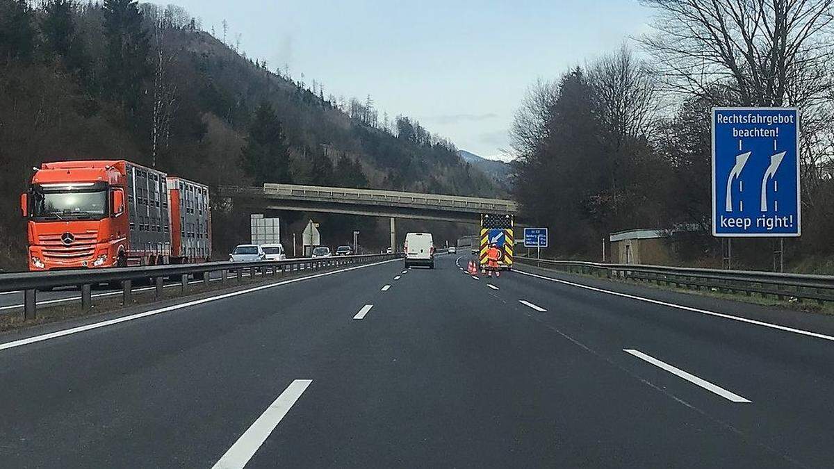 Auf diesem Abschnitt der A9 hinauf zum Gleinalmtunnel wird aber dieser Woche gebaut