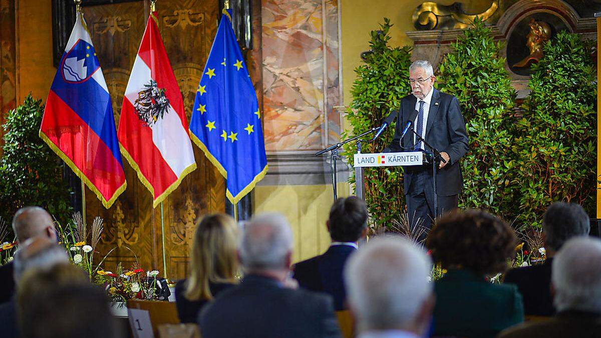 Van der Bellen bei seiner Rede im Wappensaal 