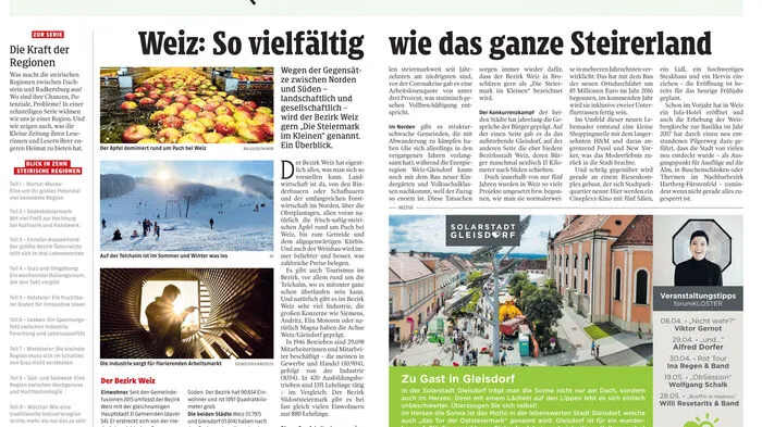 Die Serie über die steirischen Regionen und das regionale Angebot der Kleinen Zeitung können Sie auch in unserem E-Paper nachlesen