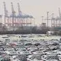 epa03401537 (FILE) A file photo dated 05 December 2008 showing new cars of Volkswagen, Mercedes-Benz, BMW and Porsche ready for shipping in the harbour of Bremerhaven, Germany. Passenger car sales in the European Union slumped by 7.1 per cent during the period from January to August as the economic fallout from the region's debt crisis hit the auto market, data released 18 September 2012 showed. The figures, released by the Brussels-based European Automobile Manufacturers' Association (ACEA), showed the decline as gathering pace in recent months. New passenger car registrations were down 8.9 per cent in August compared with the same month last year, following a 7.8-per-cent drop in July.  EPA/INFO WAGNER *** Local Caption *** 50295520