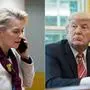 (COMBO) This combination of file pictures created on July 7, 2025 shows: (L) President of the European Commission Ursula von der Leyen speaking on the phone as she arrives for a EU Summit, at the EU headquarters in Brussels, on March 24, 2023; and (R) US President Donald Trump waiting to speak on the phone with Irish Prime Minister in the Oval Office at the White House in Washington, DC, on June 27, 2017. EU chief Ursula von der Leyen and US President Donald Trump had a "good exchange" about trade as Brussels seeks a deal to avoid steep tariffs before a July 9 deadline, a European Commission spokesman said on July 7, 2025. (Photo by JOHN THYS and NICHOLAS KAMM / AFP)