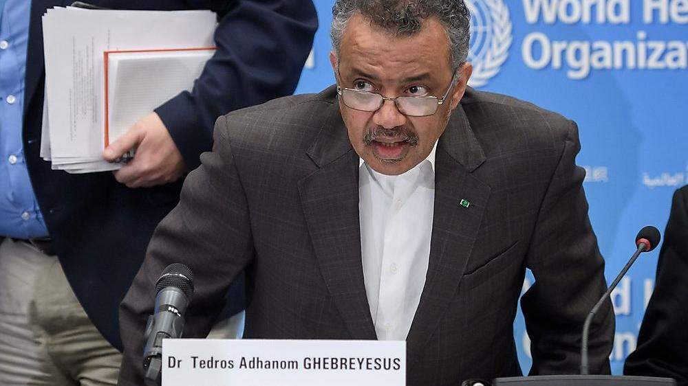 WHO-Generaldirektor Tedros Adhanom Ghebreyesus bei der Pressekonferenz nach dem Notfall-Ausschuss