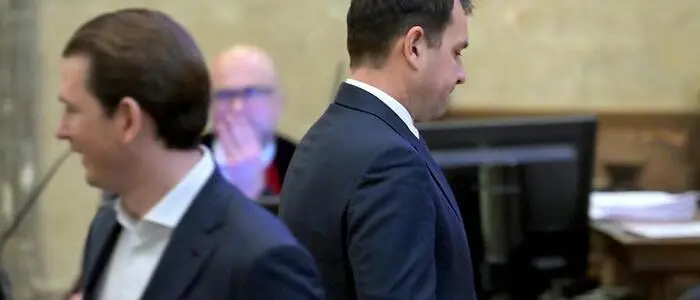 Sebastian Kurz (l.) bei seinem Prozess wegen Falschaussage, als Thomas Schmid (r.) als Zeuge kam.