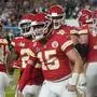 Quarterback for the Kansas City Chiefs Patrick Mahomes (15) celebrates his touchdown during Super Bowl LIV between the Kansas City Chiefs and the San Francisco 49ers at Hard Rock Stadium in Miami Gardens, Florida, on February 2, 2020. (Photo by TIMOTHY A. CLARY / AFP)