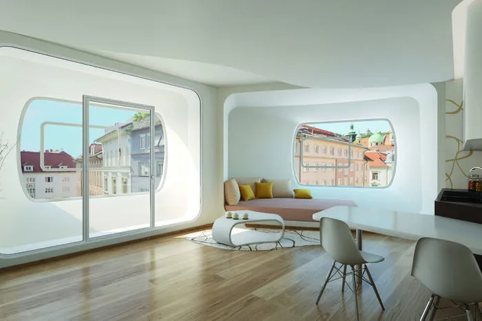 So sollen die Appartements und der Blick von innen nach außen aussehen. Den künftigen Mietern soll auf Wunsch auch ein Wäscheservice sowie ein Catering zur Verfügung stehen.