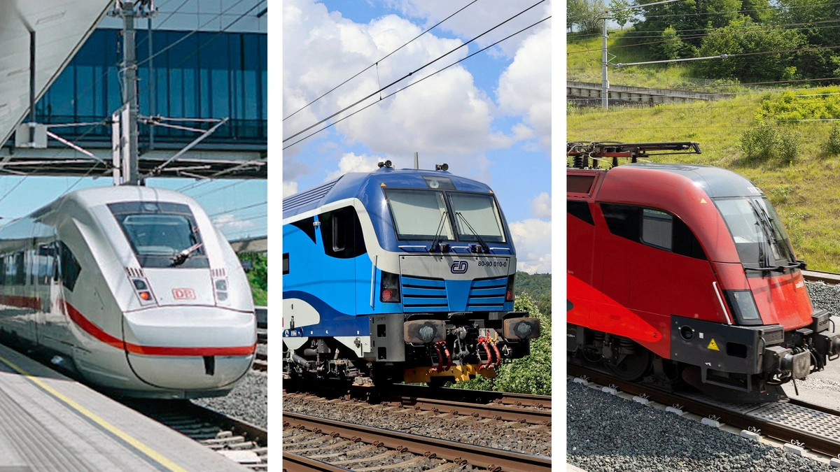 Züge auf den ÖBB-Verbindungen: ICE der Deutschen Bahn, ComfortJet der tschechischen ČD und  ÖBB-Railjet