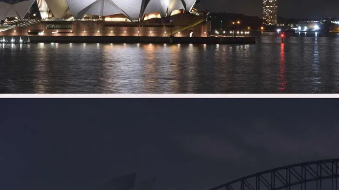 Den Anfang machten Neuseeland, Fidschi und Australien, wo zum Zeichen für das Klima an berühmten Bauwerken und in Wohnungen für eine Stunde die Lichter ausgingen. Im Bild: Sydney