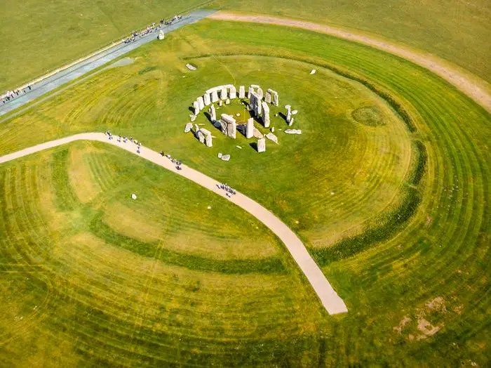 Aerial view of Stonehenge in summer, England