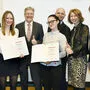 Präsident Mandl, Lehrling Magdalena Schachner, Landeshauptmann Kaiser, Lehrling Stefanie Brunner, Bildungsdirektor Klinglmair, Landeshauptmann-Stellvertreterin Schaunig und Landesrat Zafoschnig (von links) 