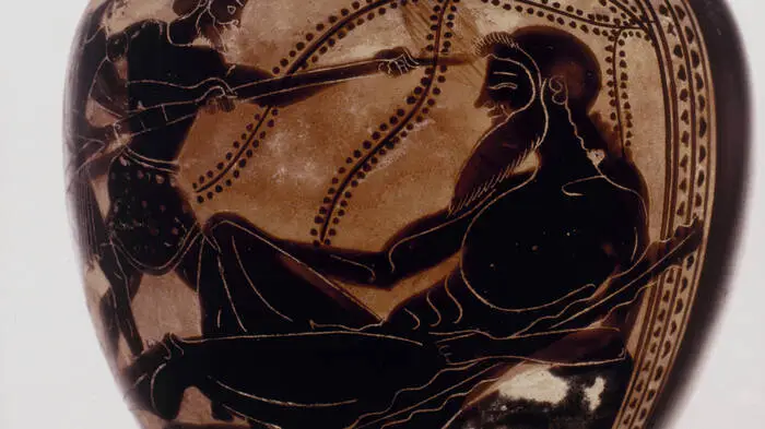 Die Blendung des Zyklopen. Vase aus Attika, 6. Jahrhundert vor Christus 