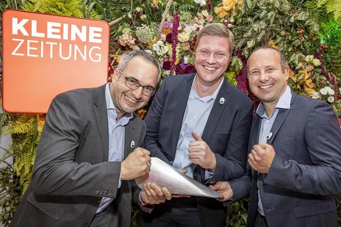 Go-e räumte den Primus für Innovation ab: Stephan Krainer, Ronald Kroke, Michael Pagitz