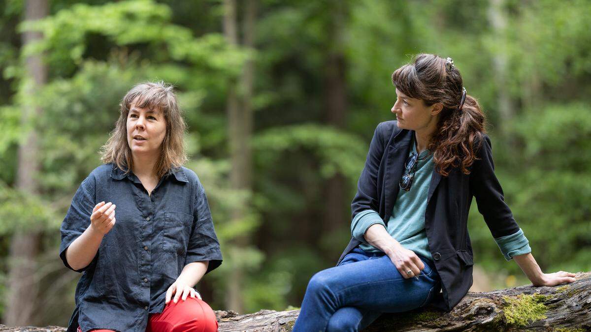 Gespräch im Wald in Kalkleiten mit den holländischen Künstlerinnen Emke Idema und Marie Groothof.