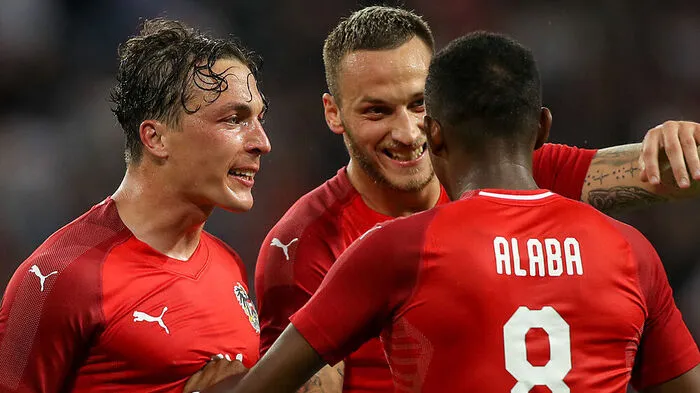 Jubel in rot-weiß-rot: Julian Baumgartlinger, Marko Arnautovic und David Alaba (von links)