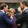 Sebastian Kurz, Angela Merkel und Mark Rutte beim EU-Gipfel im Februar in Brüssel