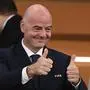 FIFA President Gianni Infantino gives thumbs-up during the Qatar 2022 World Cup Group G football match between Brazil and Switzerland at Stadium 974 in Doha on November 28, 2022. (Photo by Fabrice COFFRINI / AFP)