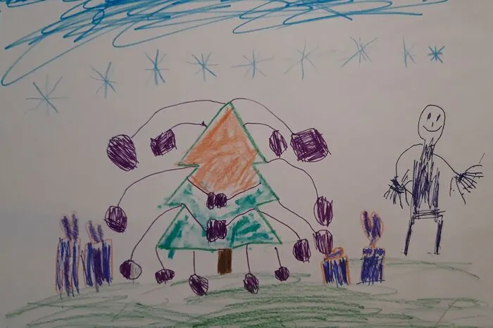 Als der fünf Jahre alte Johannes Paul Wette aus Brückl das Adventbild gezeichnet hat, hat er an seinen Papa gedacht. Der Baum wurde nämlich von seinem Papa selbst gefällt und geschmückt. Viele Kugeln funkeln auf dem kleinen Bäumchen. Als Belohnung gibt es für den Papa gleich vier Geschenke unter dem Christbaum. Besonders freuen würde sich Johannes Paul über ganz viel Schnee am Heiligen Abend.