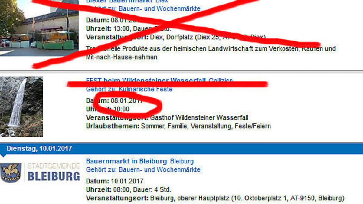 Kaum ein Termin stimmte auf der Website