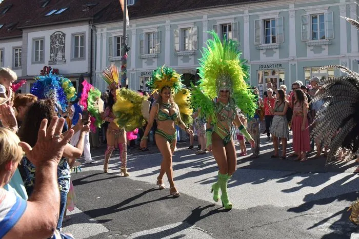 Dutzende Tänzer und Tänzerinnen, sowie Musiker und Musikerinnen, zogen dabei quer durch die Innenstadt.  
