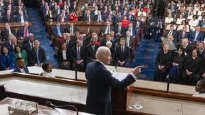 March 7, 2024, Washington, District Of Columbia, USA: United States President Joe Biden delivers the State of the Union address to a joint session of Congress at the U.S. Capitol, Thursday March 7, 2024, in Washington Washington USA - ZUMAs152 20240307_faa_s152_141 Copyright: xAlexxBrandonx-xPoolxviaxCNPx